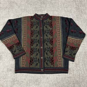 Cherry Lewis Sweater Womens Medium Wool Blend Floral Tapestry Cardigan England